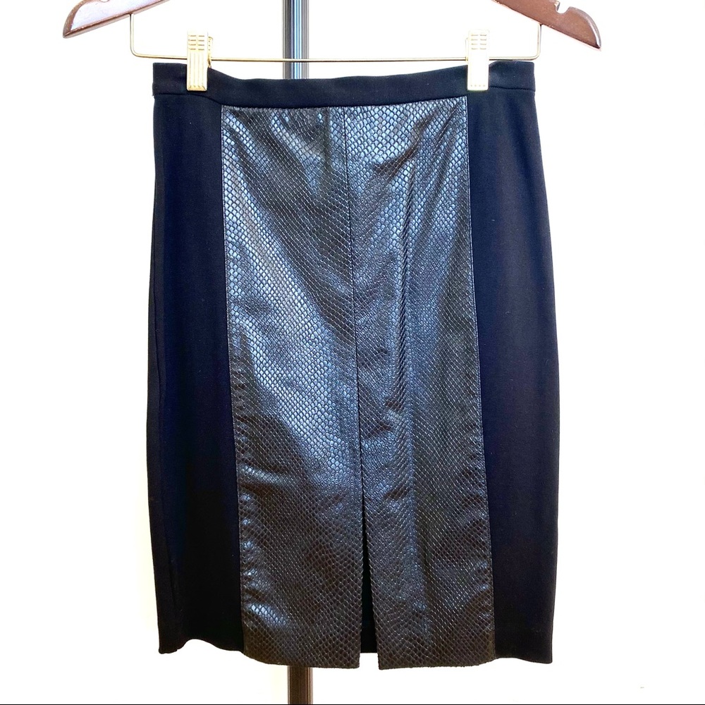 Club Monaco black pencil skirt w/ leather detail